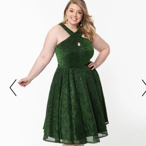 Magnolia Place Metallic Green Ribbed Dress